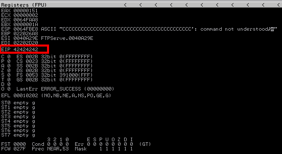 EIP overwritten with 42424242