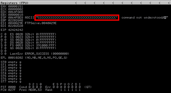 ESP overwritten with CCCC